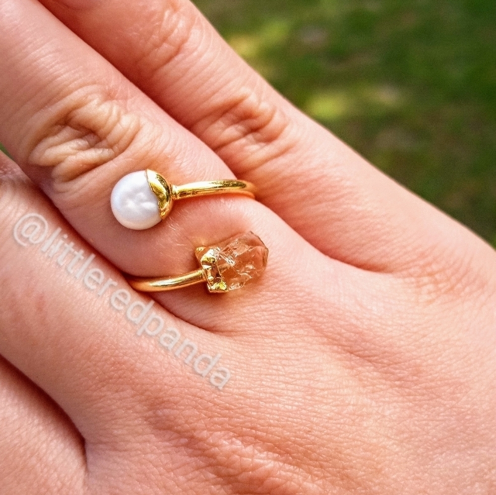 Citrine and biwa pearl wrap ring - Picture 2 of 5